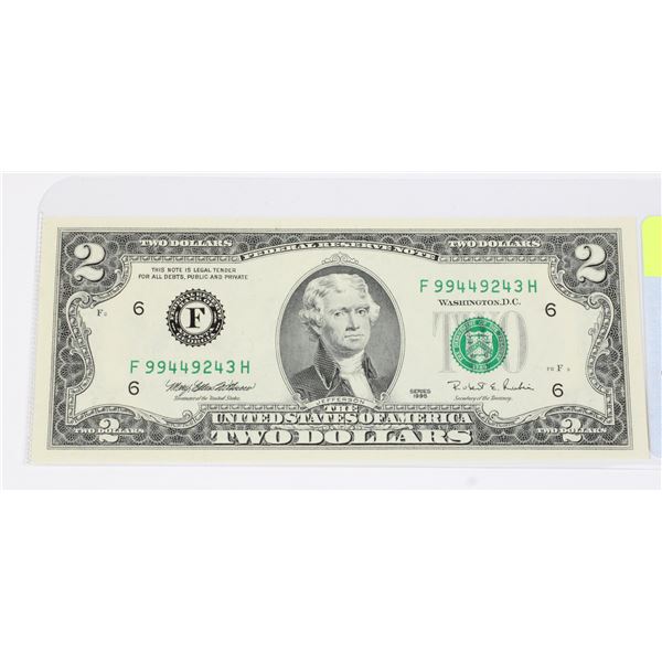 UNCIRCULATED 1995 AMERICAN $2 BILL