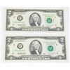 Image 1 : LOT OF 2 UNCIRCULATED 1995 AMERICAN $2 BILLS