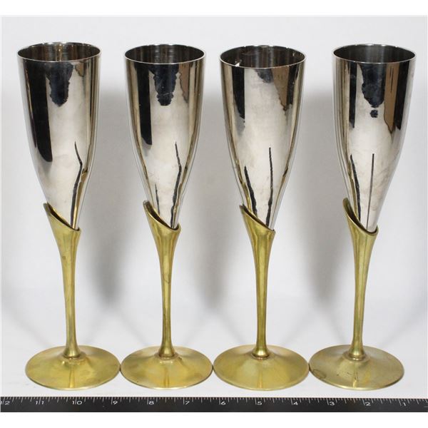 LOT OF 4 BRASS BASE WINE CUPS