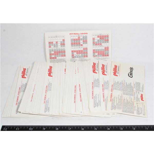 LARGE LOT OF 1977 PHILLIES SCHEDULES WITH
