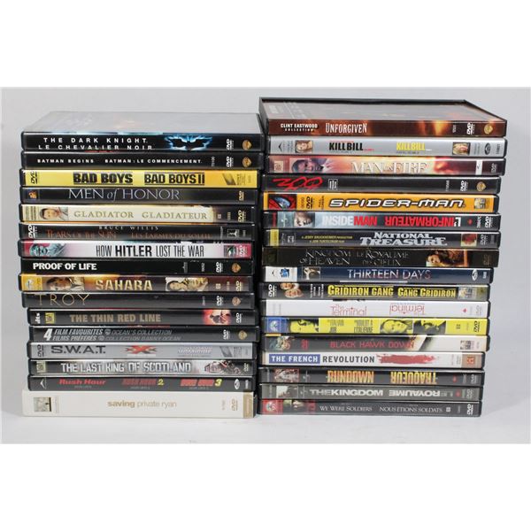 BOX OF MOSTLY ACTION DVDS INCLUDING BATMAN