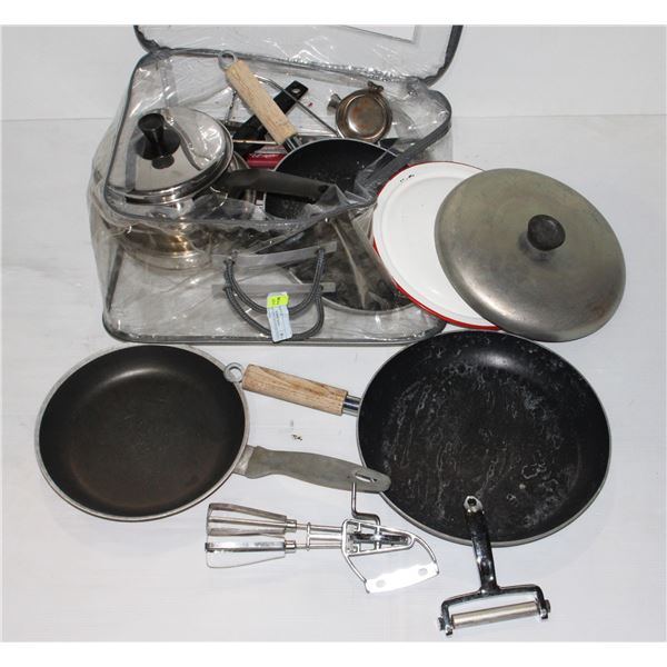 BIG LOT OF KITCHENWARE POTS, PANS AND MORE