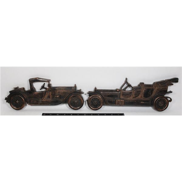 TWO PLASTIC CLASSIC CAR WALL PLAQUES