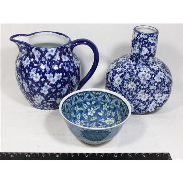 LOT OF 3 CERAMIC GLASSWARE