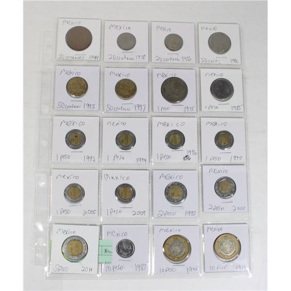 20 COINS ALL MEXICO