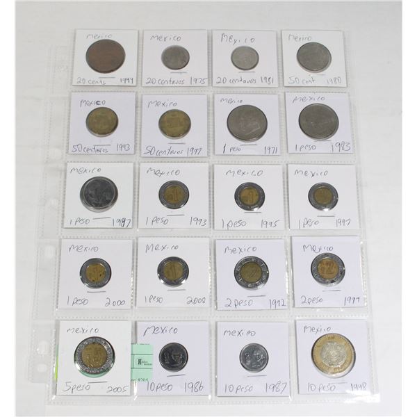 20 COINS ALL MEXICO
