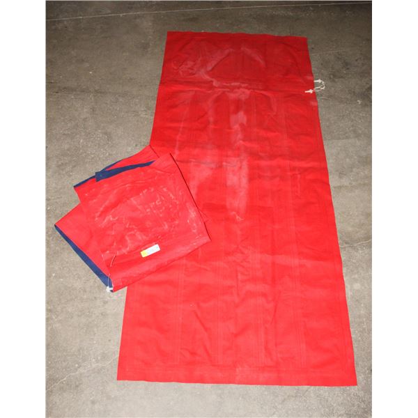 2 RED AND BLUE FABRIC COVERINGS