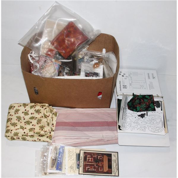 BOX OF MISCELLANEOUS ITEMS INCLUDING FABRIC