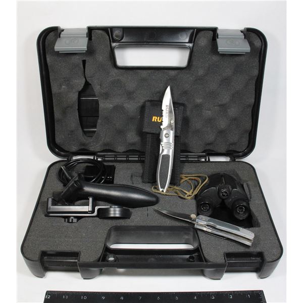 SMITH AND WESSON GUN CASE OF MISCELLANEOUS ITEMS