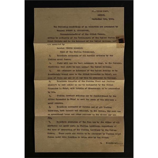 Vintage Reprint 1943 Dwight Eisenhower Agreement for Italy