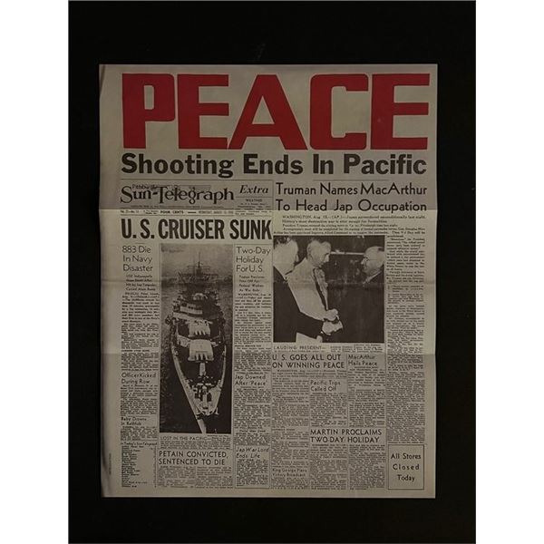 Vintage Reproduction 1945 Pittsburg Sun Telegraph Newspaper