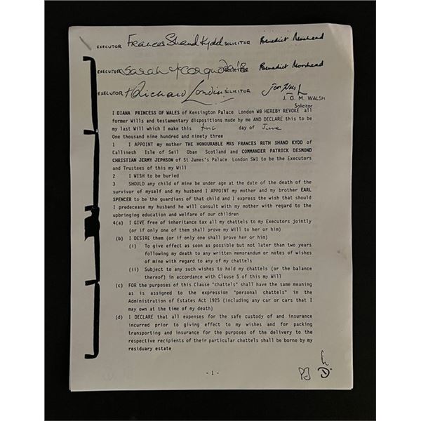 Princess Diana Last Will Copy