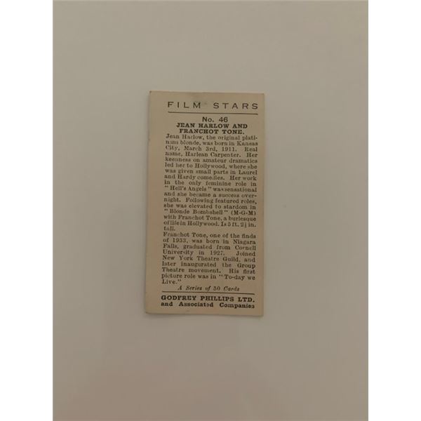Jean Harlow and Franchot Tone unsigned cigarette card