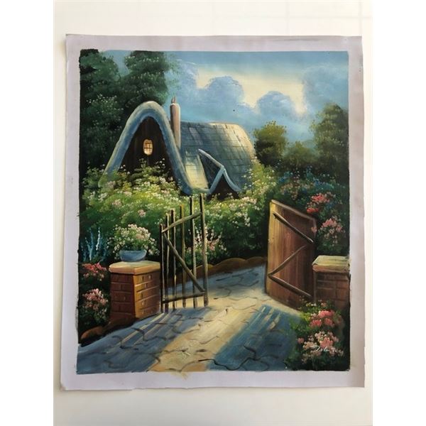 Pastoral House Scene original painting on canvas