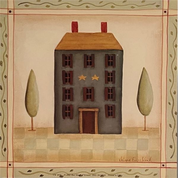 Vintage Country Folk Art Blue House with Star Art Print