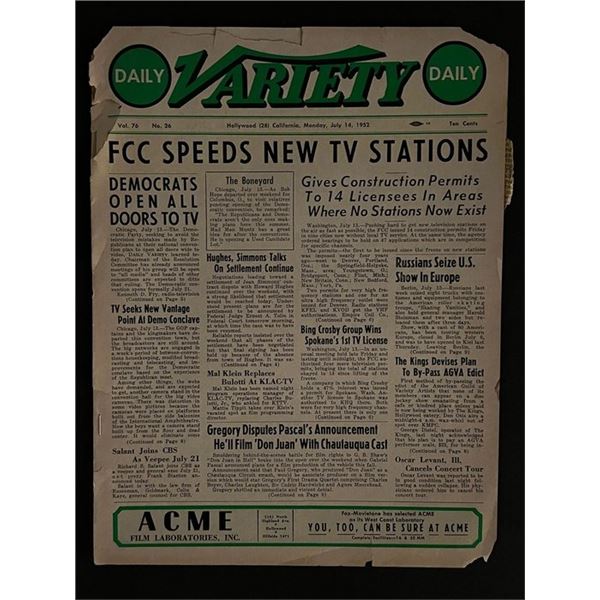 July 1952 Hollywood Variety Daily Newspaper
