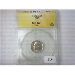 1966 SMS Roosevelt Dime ANACS MS67 FSB