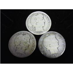 3 Assorted Barber Quarters