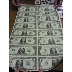 Sheet Of 16 Uncut 2003-A $1 FRN's (UNC) In Tube
