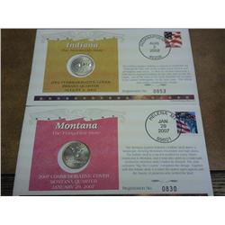 2-50 State Quarter FDC's With Coins (IN And MT)