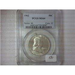 1962 Franklin Half PCGS MS64
