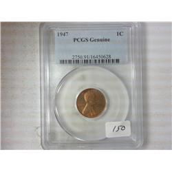 1947 Lincoln Cent Red UNC PCGS Genuine