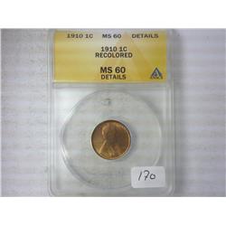 1910 Lincoln Cent ANACS MS60 Details (Recolored)