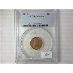 1921-S Lincoln Cent (UNC) PCGS Genuine