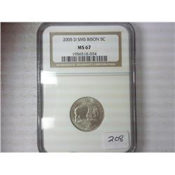 2005-D SMS Bison Nickel NGC MS67