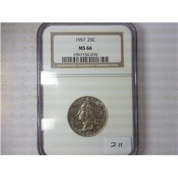 1957 Silver Washington Quarter NGC MS66 Toned