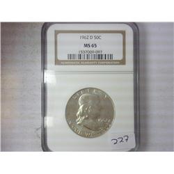1962-D Franklin Half NGC MS65