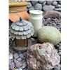 Image 4 : Garden Decor Lot with Complete Large Rocks, Planter, Lanterns, and Metal Fixtures