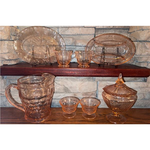 Cranberry Depression Glass Tableware Set