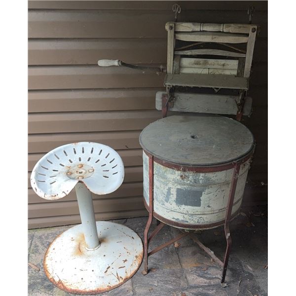 Manual Wringer Washing Machine and Metal Tractor Seat Stool