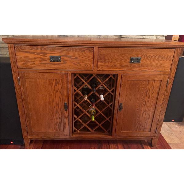 Oak Wood Sideboard With Wine Rack and Two Drawers