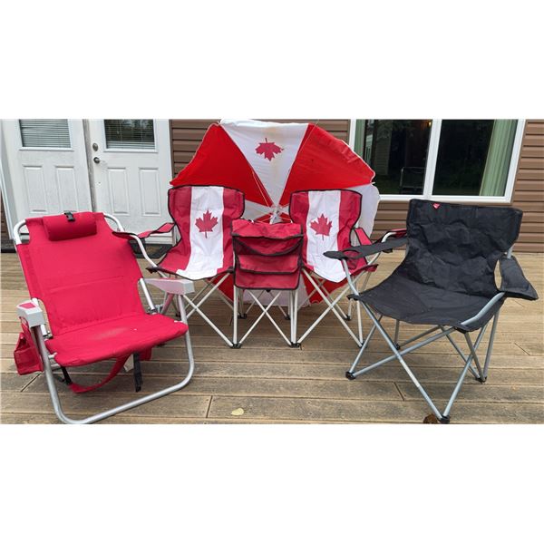Folding Outdoor Chairs and Canada-Themed Patio Umbrella