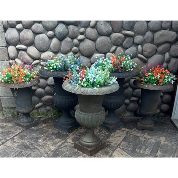 Five Cast Metal Flower Pots Three Large Two Small