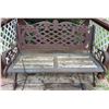 Image 1 : Cast Iron Outdoor Bench with Three Hanging Pot Holders and Decorative Garden Trellis