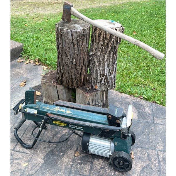 Yardworks Electric Log Splitter and Axe with Cutting Blocks