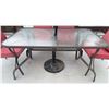 Image 10 : Six Chair Red Patio Dinette Set with Glass Table and Umbrella