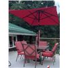 Image 1 : Six Chair Red Patio Dinette Set with Glass Table and Umbrella