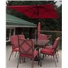 Image 2 : Six Chair Red Patio Dinette Set with Glass Table and Umbrella