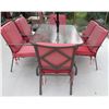 Image 3 : Six Chair Red Patio Dinette Set with Glass Table and Umbrella