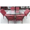 Image 4 : Six Chair Red Patio Dinette Set with Glass Table and Umbrella