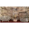 Image 1 : Glass Oil Lamp with Brass Burner and Two Cut Glass Bowls