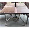 Image 7 : Patio Dining Set with Stone-Top Table, Four Cushioned Chairs, and Red Umbrella