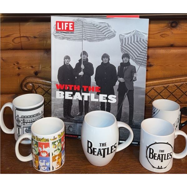 The Beatles LIFE With the Beatles Hardcover Book and 5 Assorted Mugs