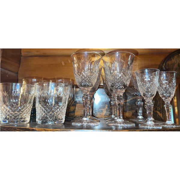 Crystal Cut Glass Stemware and Tumbler Glasses Assortment, 15 Pieces
