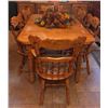 Image 1 : Wood Dining Table with Two Leafs and Eight Carved Chairs
