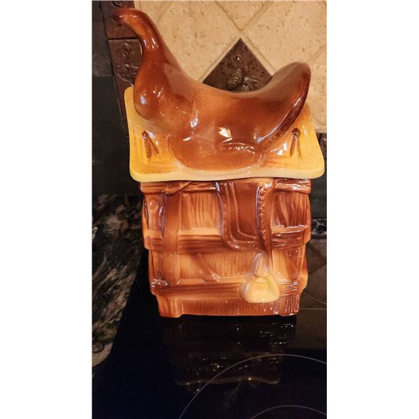 Ceramic "Don't Forget" Cookie Jar in Saddle Design